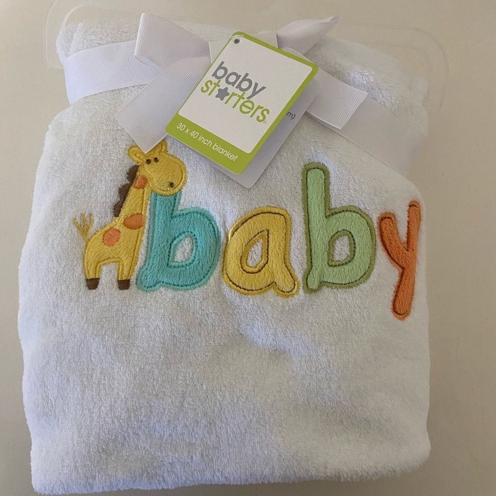 Baby Starters Giraffe Baby 30" x 40" Fleece White Security Blanket Lovey NWT